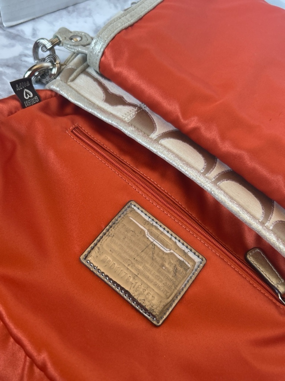 Coach Poppy Signature C Metallic Canvas & Leather Messenger Flap Satchel - Picture 8 of 9